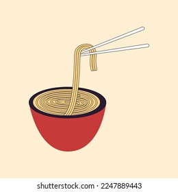 Ramen noodle soup. Japanese popular dish. Vector illustration