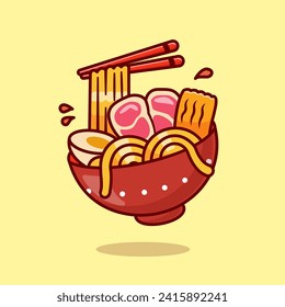 Ramen Noodle With Steak Meat And Chopstick Cartoon
Vector Icon Illustration. Food Object Icon Concept Isolated
Premium Vector. Flat Cartoon Style