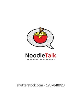 Ramen noodle talk logo icon, noodle in red bowl and bubble talk logo icon illustration