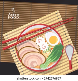 Ramen noodle, Traditional Asian noodle soup, Illustration vector.