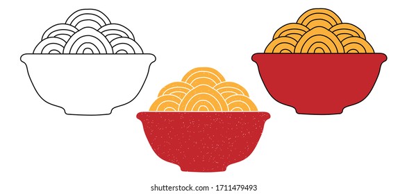 ramen noodle vector design. black and white. digital hand drawn. grain texture