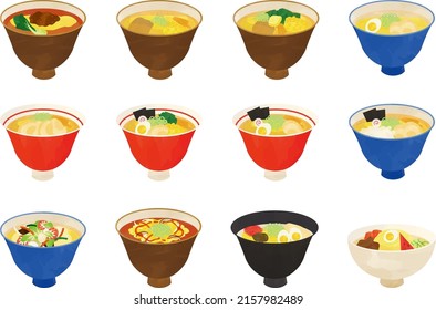 Ramen Noodle Watercolor Illustration Set