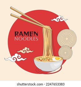 Ramen noodles banner with sign in flat design