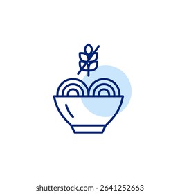 Ramen noodles in bowl and gluten free symbol. Dietary restrictions, food labelling. Pixel perfect, editable stroke vector icon. Japanese Asian food