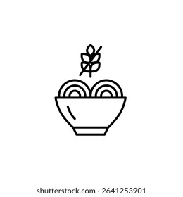 Ramen noodles in bowl and gluten free symbol. Dietary restrictions, food labelling. Pixel perfect, editable stroke vector icon. Japanese Asian food