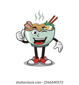 Ramen noodles bowl vector cartoon mascot character illustration