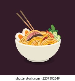 Ramen Noodles Breakfast Bowl Delicious Food Vector Illustration