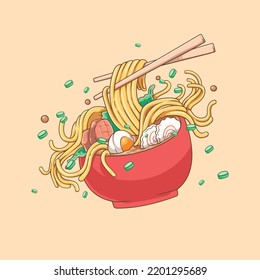 Ramen noodles cartoon vector , icon concept , illustration ramen noodles