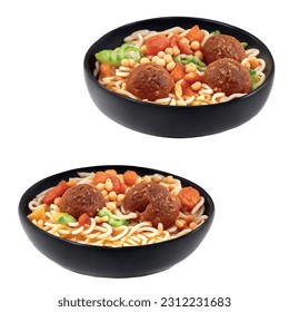 Ramen noodles with chickpea balls 3d realistic vector graphic isolated white background fast food