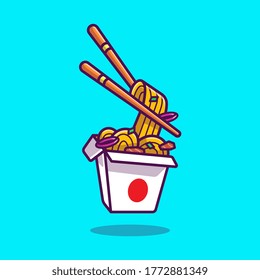 Ramen Noodles With Chopstick Cartoon Vector Icon Illustration. Noodle Food Icon Concept Isolated Premium Vector. Flat Cartoon Style