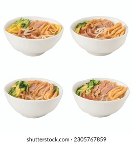 Ramen Noodles with delicious toppings 3d icon for fast food restaurant menu collection four course series vector graphic for food delivery business