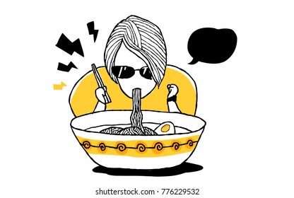 Ramen noodles. Good for mural in japanese restaurant. Vector and JPEG included