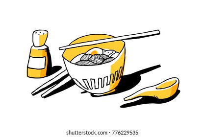 Ramen noodles. Good for mural in japanese restaurant. Vector and JPEG included