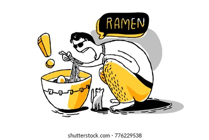 Ramen noodles. Good for mural in japanese restaurant. Vector and JPEG included