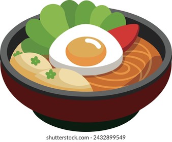 Ramen with noodles green vegetable egg and carrot japan food vector