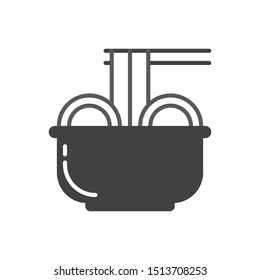 Ramen noodles icon. flat simple pictogram. Hot noodles plate with chopsticks vector illustration