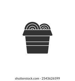 Ramen noodles icon in paper box. Illustration of a simple silhouette icon of noodles seen from the side.