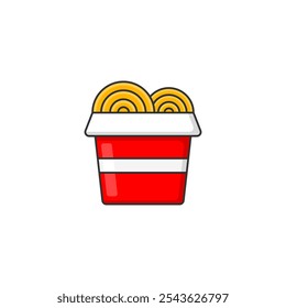 Ramen noodles icon in paper box. Illustration of a simple cartoon icon of noodles seen from the side.