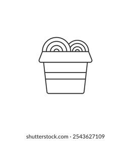 Ramen noodles icon in paper box. Illustration of a simple outline icon of noodles seen from the side.