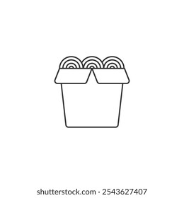 Ramen noodles icon in paper box. Illustration of a simple outline icon of noodles seen from the other side.
