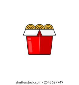 Ramen noodles icon in paper box. Illustration of a simple cartoon icon of noodles seen from the side.