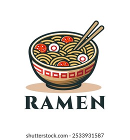 Ramen noodles logo design emblem vector illustration template in bowl. Logo lettering icon