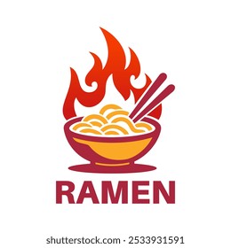 Ramen noodles logo design emblem vector illustration template in bowl. Logo lettering icon