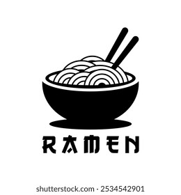 Ramen noodles logo design emblem vector illustration template in bowl black and white