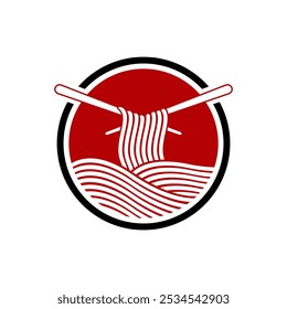 Ramen noodles logo design emblem vector illustration template. Logo lettering icon