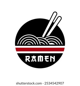 Ramen noodles logo design emblem vector illustration template in bowl black and white