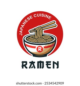 Ramen noodles logo design emblem vector illustration template in bowl. Logo lettering icon