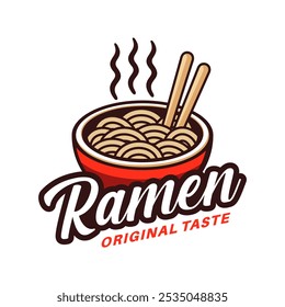 Ramen noodles logo design emblem vector illustration template in bowl. Logo lettering icon