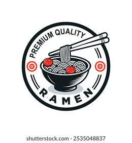 Ramen noodles logo design emblem vector illustration template in bowl. Logo lettering icon