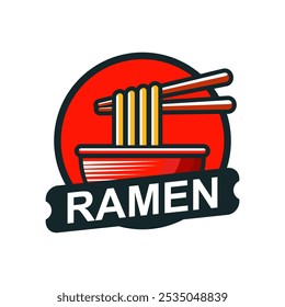 Ramen noodles logo design emblem vector illustration template in bowl. Logo lettering icon