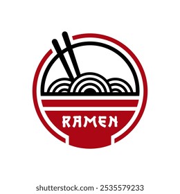 Ramen noodles logo design emblem vector illustration template in bowl. Logo lettering icon