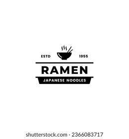 Ramen noodles logo or japanese noodles logo vector isolated. Ramen logo for Japanese noodle shop. An elegant look for the ramen logo, a typical Japanese halal noodle.