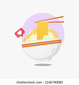 Ramen noodles and meat with chopsticks