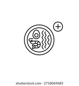 Ramen noodles and plus symbol. Menu expansion, new items needed. Asian food delivery and takeaway services. Pixel perfect, editable stroke vector icon