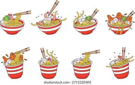 Um vetor de macarrão ramen com uma ilustração simples e apetitosa com um estilo plano moderno.

