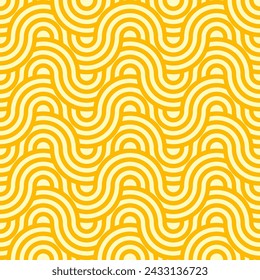 Ramen pasta noodle seamless pattern background. Asian cuisine food vector texture of yellow white wave lines geometric ornaments. Japanese and chinese ramen noodle pattern, oriental menu background