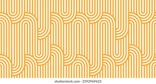 Ramen pasta noodles, wave seamless pattern. Vector yellow tile background for textile or wallpaper, featuring intertwined macaroni or spaghetti strands ornament, appetizing noodle waves motif