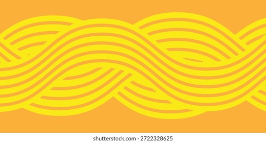 Ramen-Muster, lebendige Hintergrundgrafik asiatischer Nudeln, Ramen, Spaghetti, orangefarbenes Hintergrundmuster.