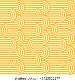 Ramen pattern, yellow noodle pasta waves seamless ornament, vector background. Asian Japanese food or Chinese cuisine menu cover and lunar New Year background with ramen noodle round zigzag pattern