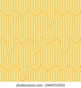 Ramen pattern, yellow noodle pasta line seamless background. Pasta fast food geometric background, Italian or asian food restaurant noodle menu wavy vector seamless backdrop or wrapping paper print