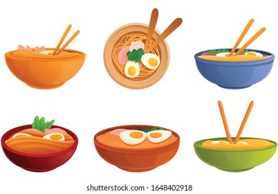 Ramen plates set, cartoon style 
