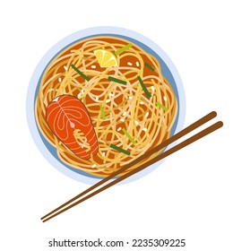 Ramen with salmon, lemon and sesame seeds