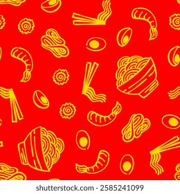 Ramen Seamless Pattern background. Ramen Japanese pattern background. noodle pattern background for packaging.