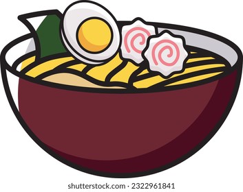 ramen shape design icon vector, this design has simple and minimalist colors and shape. This design can be used as a decorative illustration with a food theme.
