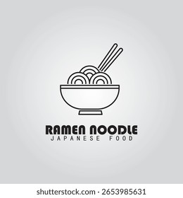 Ramen simple logo design. With illustration of a bowl of ramen with chopsticks.