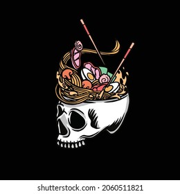 ramen skull graphic design illustration hand drawn